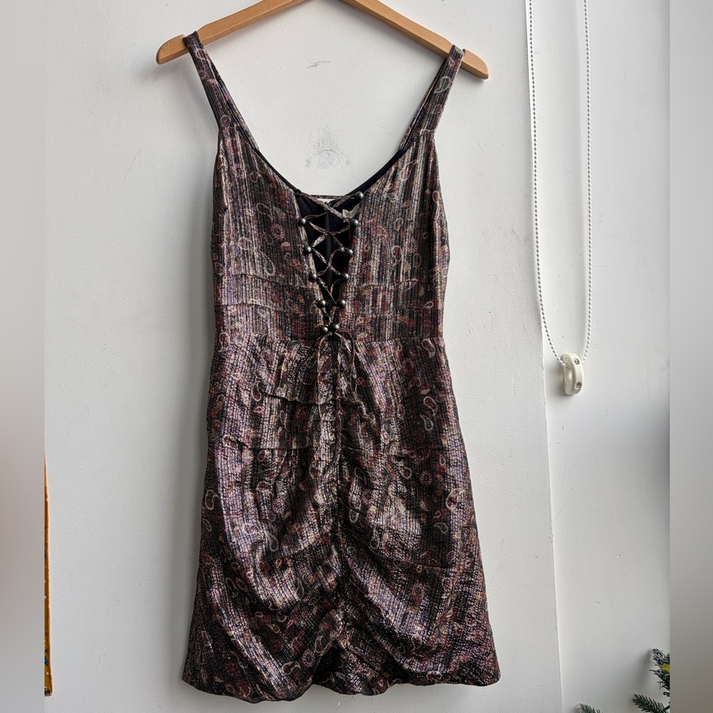 Stevie May silk Metallic rouched tank dress